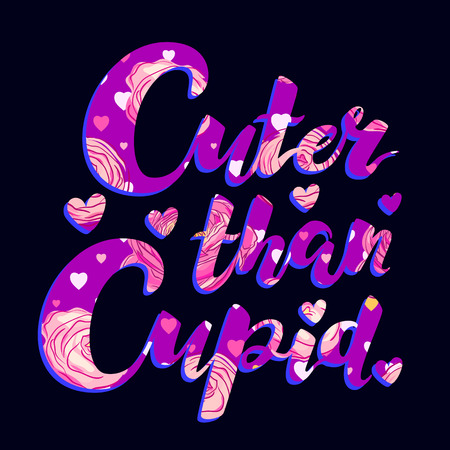 Blooming flowers patterned Cuter than cupid brush letteringのイラスト素材