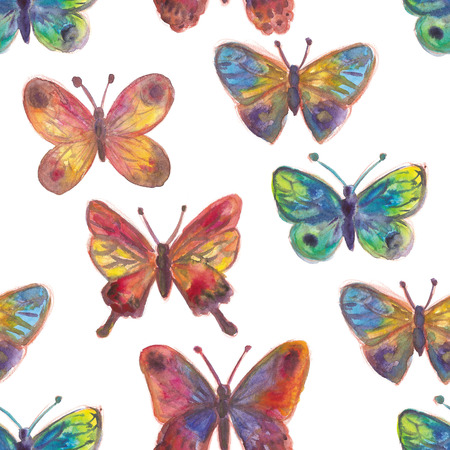 Watercolor painted butterflies Bright seamless patternの写真素材
