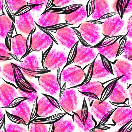 Hand-drawn flowers on white background Artistic designの写真素材