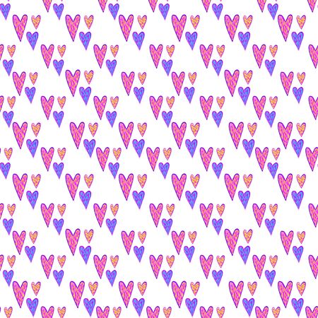 Seamless pattern with hand drawn colorful heartsの写真素材
