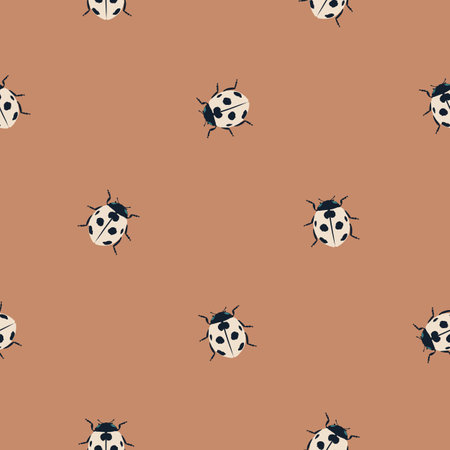 Collection of beetles. Vector seamless pattern with bright and funny insects. Colored geometric ladybugs.のイラスト素材