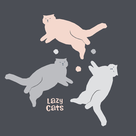 Vector collection with fat lazy lying cats Kids flat design cats illustrationのイラスト素材