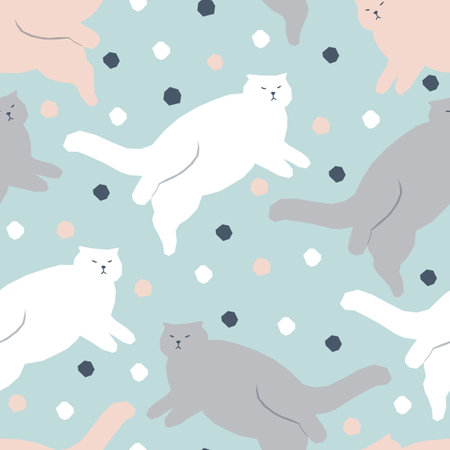 Vector seamless pattern with fat lazy lying cats Kids flat designのイラスト素材