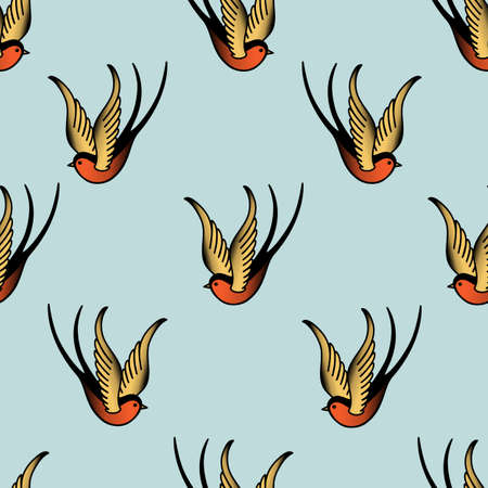 Vector seamless pattern with old school tattoo swallowsのイラスト素材
