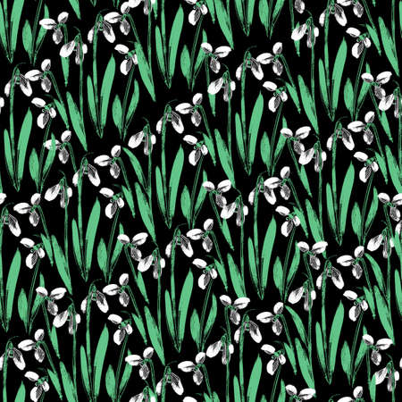 Floral design with snowdrops Seamless illustration with spring blooming flowersの写真素材