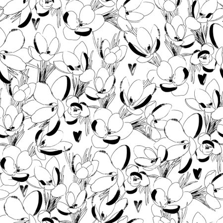 Floral design with crocuses Seamless illustration with spring blooming flowersの写真素材