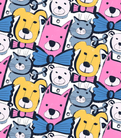 Seamless pattern with dog faces Funny kids designの写真素材