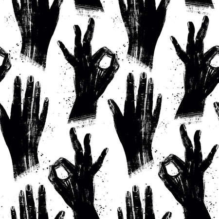 Seamless pattern with hand showing ok gesture and hiの写真素材