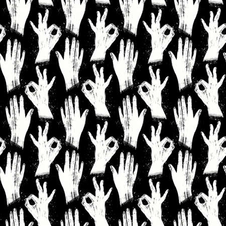 Seamless pattern with hand showing ok gesture and hiの写真素材