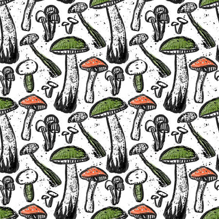 Seamless pattern with a variety of forest mushroomsの写真素材