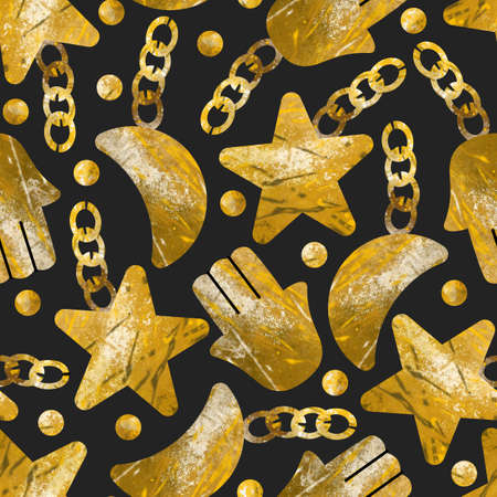 Seamless pattern design with golden lucky charmsの写真素材