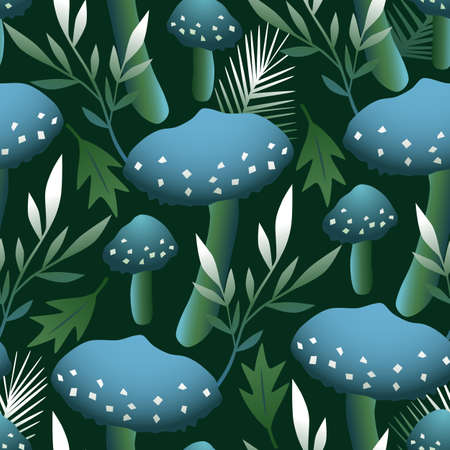 Seamless pattern design with forest poisonous mushroomsの写真素材