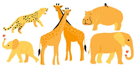 Vector set of african animals in geometric style