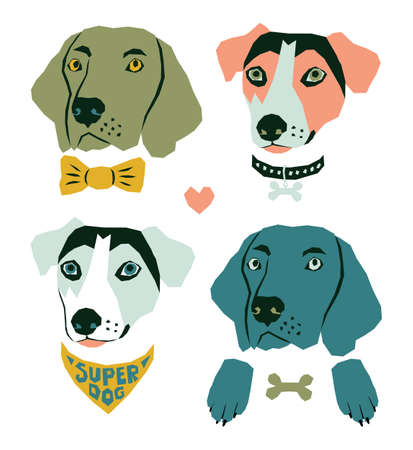 Vector funny muzzles of dogs in different colorsのイラスト素材