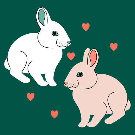 Easter vector illustration with two funny rabbitsのイラスト素材