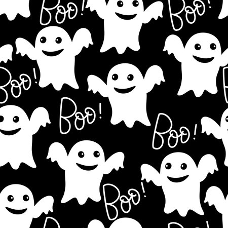 Halloween vector seamless pattern with funny ghostsのイラスト素材
