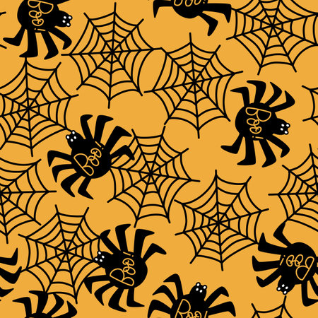 Halloween vector seamless pattern with spiders in the webのイラスト素材