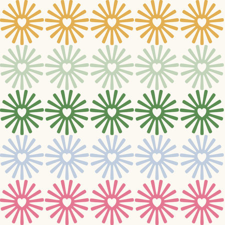 Vector seamless retro pattern with rows of colorful flowersのイラスト素材