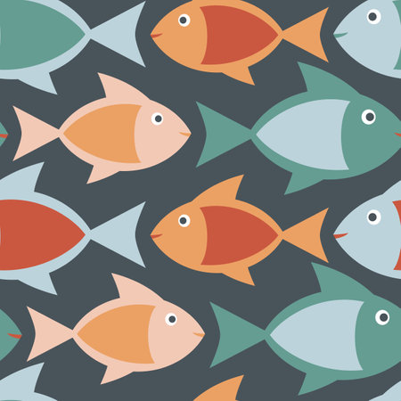 Vector seamless pattern with bright fish in the deep water.のイラスト素材