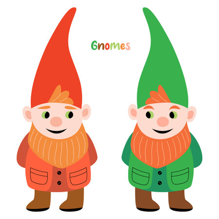 Cute gnomes. Vector illustration isolated on a white background.のイラスト素材