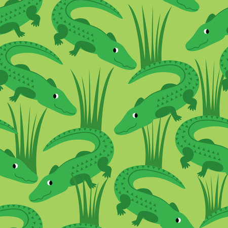 Vector  pattern with funny crocodiles on the river