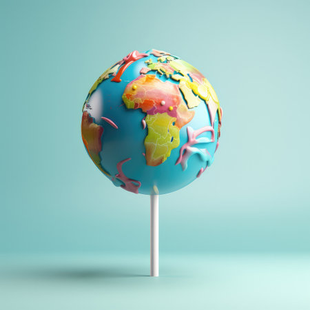 Round lollipop in the shape of a globe of the earthの素材