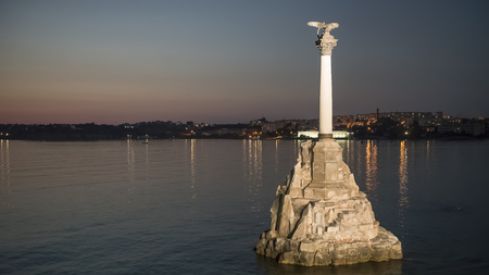 Sevastopol, Crimea, Russia. Monument to sunken ships and flying seagulls.の写真素材