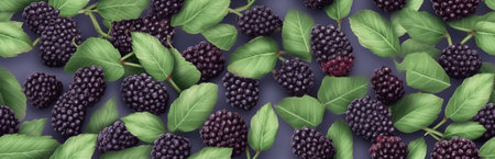 blackberry background close-up, Berries are fresh and juicy, blueberry, different size and shape. Vegetarian snack, healthy diet food, Generative AIの素材