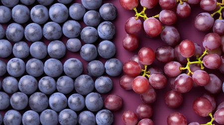 blue bunch of grapes, different berries study of ampelography, plain background, juicy fruits. close-up. Healthy snack with juicy fruits, Winemaking, house wine. Generative AIの素材