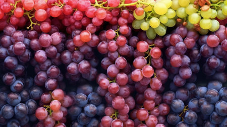 blue bunch of grapes, different berries study of ampelography, plain background, juicy fruits. close-up. Healthy snack with juicy fruits, Winemaking, house wine. Generative AIの素材