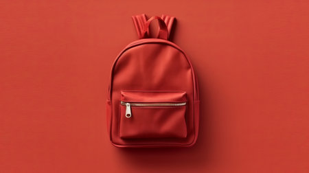 School backpack for colorful school supplies and things. plain background with space for text, horizontal image, generative AIの素材