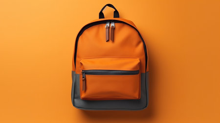 School backpack for colorful school supplies and things. plain background with space for text, horizontal image, generative AIの素材