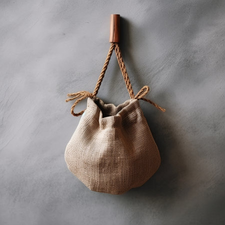 wicker string bag for fruits and vegetables. Ecological bag, eco food packaging made from recyclable materials. The concept of caring for nature. generative AIの素材
