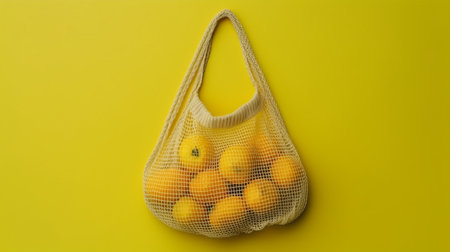 wicker string bag for fruits and vegetables. Ecological bag, eco food packaging made from recyclable materials. The concept of caring for nature. generative AIの素材