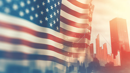 Flag of America country symbol. Economy and politics and geopolitics of the country. Generative AIの素材
