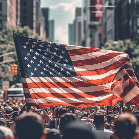 Flag of America country symbol. Economy and politics and geopolitics of the country. Generative AIの素材