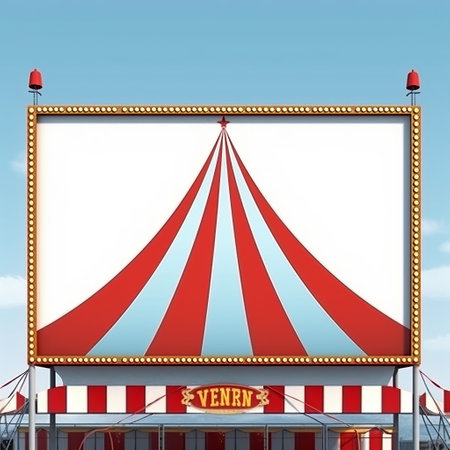 Advertising billboard with space for text in a green meadow and a military ruined city. Huge banner on the street. Generative AIの素材