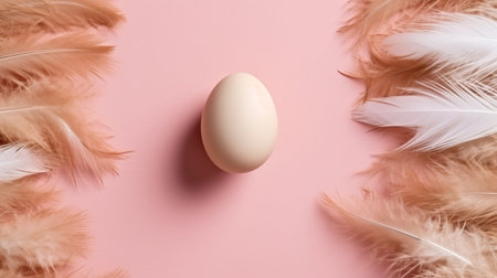 Homemade chicken eggs in hay and a wicker basket with feathers, chicken coop, high-protein dietary product, cooking ingredient Generative AIの素材