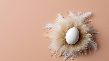 Homemade chicken eggs in hay and a wicker basket with feathers, chicken coop, high-protein dietary product, cooking ingredient Generative AIの素材