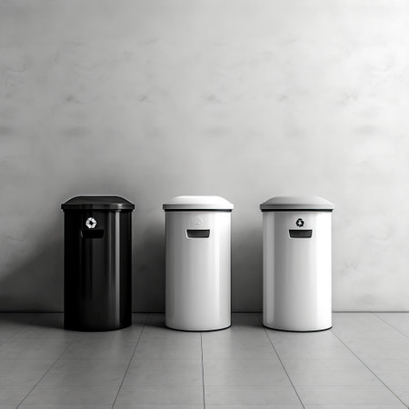 garbage containers for disposal and recycling of waste in different categories. Environmental issues, care for the planet. Sorting of plastic and glass. Generative AIの素材