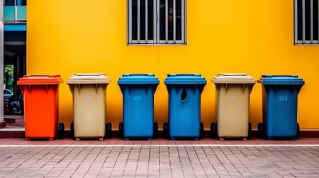garbage containers for disposal and recycling of waste in different categories. Environmental issues, care for the planet. Sorting of plastic and glass. Generative AIの素材