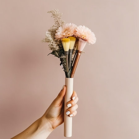 professional and everyday makeup brushes. Stylist and makeup artist tools. Multicolored eyeshadow. Generative AIの素材
