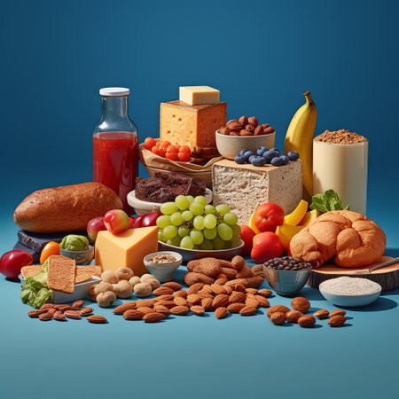 Healthy diet food, ingredients layout for cooking, keto products. plant food. Banner with place for text. Minimalistic monochrome background. Generative AIの素材