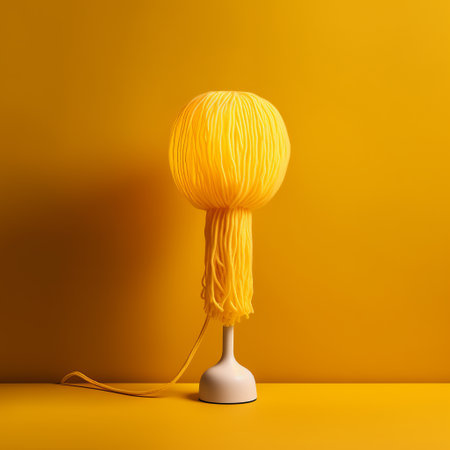 Furniture and decor made of threads of yellow yarn. room design. Generative AIの素材