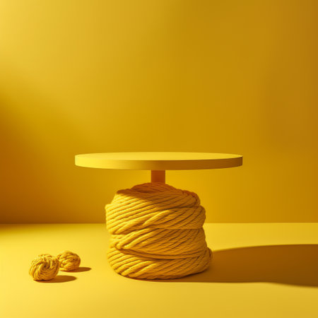 Furniture and decor made of threads of yellow yarn. room design. Generative AIの素材