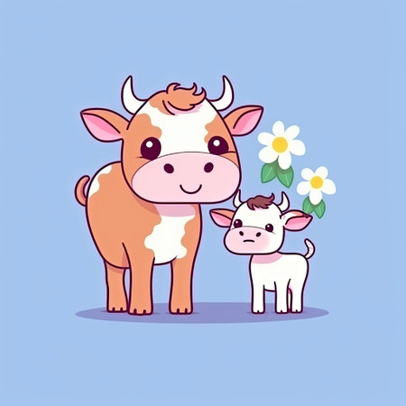 Postcard baby animal gives a flower to mom. illustrative minimalistic image. Concept: happy mother's day expression of love and appreciation Generative AIの素材