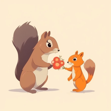 Postcard baby animal gives a flower to mom. illustrative minimalistic image. Concept: happy mother's day expression of love and appreciation Generative AIの素材