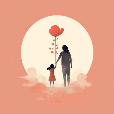 Postcard baby animal gives a flower to mom. illustrative minimalistic image. Concept: happy mother's day expression of love and appreciation Generative AIの素材