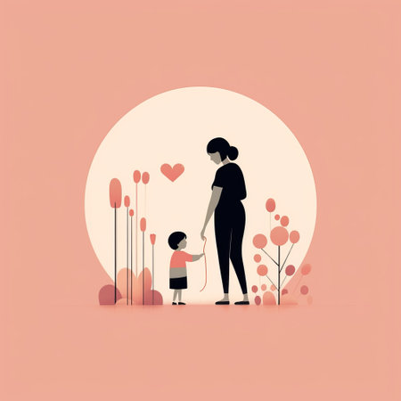 Postcard baby animal gives a flower to mom. illustrative minimalistic image. Concept: happy mother's day expression of love and appreciation Generative AIの素材