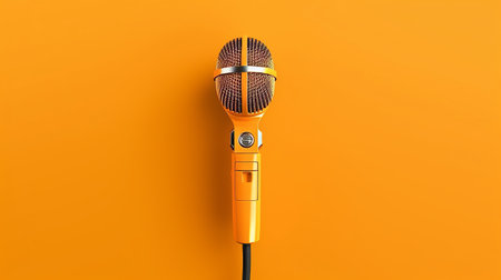Professional studio microphone for podcasts and audio recording. Stands on a bright plain background. Condenser microphone for performances and podcasts, sound recording.の素材